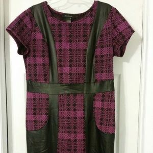 Purple with black faux leather trim dress 16
